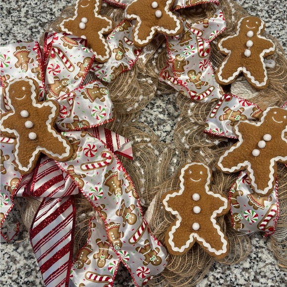Hand Crafted Other - Hand Crafted Gingerbread Wreath with Candy Cane Ribbons